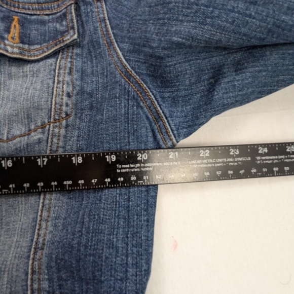 Funky Cool Original Repurposed Blue Jean Jacket With Bling Cross on Back 2X - Picture 4 of 9